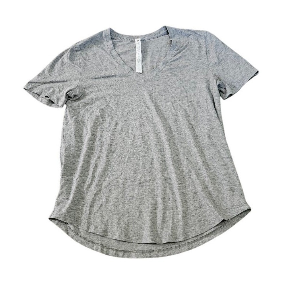 Lululemon Love V-Neck Tee Gray Shirt Women Size 4 Short Sleeve
